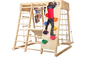 DIEGIMR 8-in-1 Jungle Gym for Kids, Toddler Net & Rock Climbing Toys with Slide Swing Horizontal Bars Rope Ladder Drawing Board Wooden Indoor Playground Montessori Climber Playset Birthday Gift