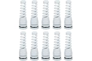 QUARKZMAN 10Pcs Presse-Étoupe Étanche, M18 Nylon Spiral Joint de Cordon en Queue de Cochon avec Joint pour 5-10mm Fixation de Câbles et d'Appareils en Fil Métallique, Blanc