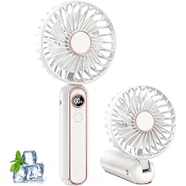 Ventilatore Portatile Hifot Ricaricabile USB: Piccolo, Silenzioso, Pieghevole A 180°, 5 Velocità Con Display LED, Perfetto Per Scrivania, Collo, Campeggio O Viaggi – Bianco