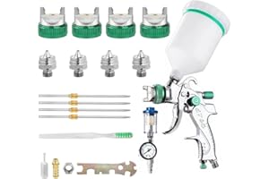 WOOLUCK® HVLP pistolet do malowania 600 ml z 4 dyszami 1,4/1,7/2,0/2,5 mm, pneumatyczny pistolet do malowania ścian, samochodów, prac renowacyjnych (zielony)