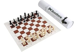 Andux Chess Game Set Pièces D'échecs et Plateau Enroulable QPXQ-01 (Marron, 42x42cm)