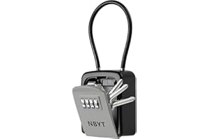 NBYT Tragbarer Schlüsselkasten mit Zahlenschloss, für Hausschlüssel, um einen Schlüssel draußen zu verstecken, wasserdichter Schlüsselsafe (kleine Größe mit Stahlseil)