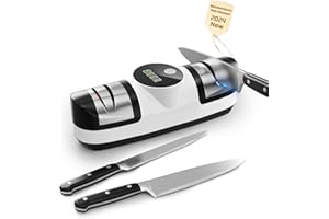 KISEELY Aiguiseur de couteaux électrique, système d'affûtage de couteaux 5 en 1 avec réglage à 3 vitesses, affûteur de couteaux diamant professionnel rechargeable avec affichage LED (KH1)