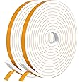 Weather Stripping Self Adhesive Foam Tape 6mm(W) x 3mm(T) Window Door Draught Excluder SoundProof Weather Strip Tape Seals for Gap Seal,2 Rolls, Total 20M Long White
