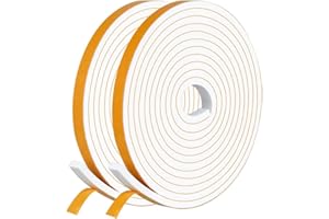 GUKOY Draught Excluder Self Adhesive Foam Tape 6mm(W) x 3mm(T) Window Door Weather Stripping SoundProof Weather Strip Tape Seals for Gap Seal,2 Rolls, Total 20M Long White