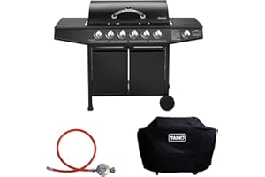 TAINO BASIC BBQ Gasgrill Grillwagen Edelstahl-Brenner + Seitenkocher Grill (Gasgrill BASIC 6+1 Set)