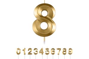 MACLUNAR 8th Birthday Number Candles, 3D Gold Number 8 Candle for Party Cake Topper Decorations