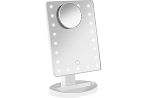 GERUIKE Kosmetikspiegel mit LED Beleuchtet, Schminkspiegel mit 10X Vergrößern Spiegel, Make-up-Spiegel 180° Drehbar, Tischspiegel für Schminken, Weiß