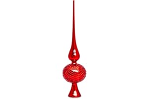 ‎SIKORA SIKORA Christbaumspitze aus Glas mit Glitzer Verzierung, Rot, H ca. 29 cm, für Weihnachtsbäume von 120 bis 170 cm