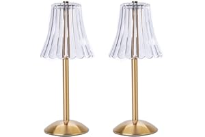 HEQET Cordless Table Lamps for Home, Table, Dining Room, Gold Rechargeable Lamps, USB Charge 12'' Tall LED Brass Portable Outdoor Indoor Table Lamp with Built-in Dimmer (Gold-Flower-Pack2)