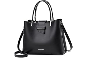 PORRASSO Bolsos de Mujer Moda Bolsos de Hombro Bolso Bandolera Señora Bolsos de Cubo PU Cuero Bolso de Mano Negro