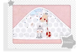 Interbaby - Capa de Baño Bebe Jungla Rosa | Toalla Bebe con Capucha 100% Algodón, 100x100cm, Unisex | Suave, Cómoda, Secado Rápido | Ideal para Recién Nacidos, Bebes y Niños Pequeños