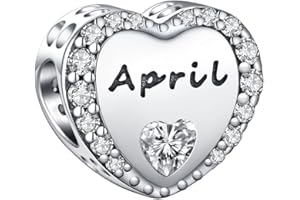 TIZU Valentine's Day Gifts - Heart Birthstone Charms to fit Pandora Bracelet 925 Sterling Silver Birthday Charms Gifts for Women Girls