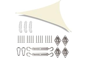 NAKIHOUSE 3.6x3.6x3.6m Triangle Sun Shade Sail with Fixing Kit, 280gsm Waterproof,98% UV Block Polyester Shade Sails Sunshade Canopy Awnings for Outdoor Patio Garden with Free Rope (Cream)