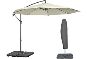 Outsunny 3(m) Garden Banana Parasol Cantilever Umbrella with Crank Handle, Cross Base, Weights and Cover for Outdoor, Hanging Sun Shade