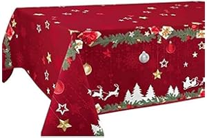 Le linge de Jules Nappe Anti-Taches Noël Rouge - Taille : Rectangle 150x300 cm