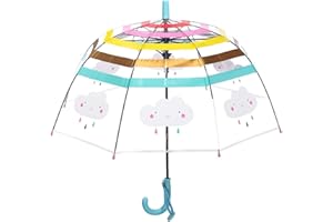 TITA-DONG Kinder-Regenschirm, Gewölbter Automatischer Transparenter Kuppel-Blasenschirm mit Niedlicher Cartoon-Regenbogenwolke, Transparenter Kinder-Regenschirm, Cartoon-niedlicher(Blau)