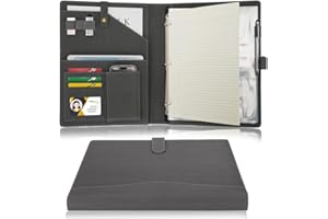 Wonderpool Cartella per Documenti in Pelle A4, Raccoglitore ad Anelli Rimovibile con Portablocchi e multi tasca Organizzatore per Ufficio Conferenza Riunione e Lavoro (Grigio)