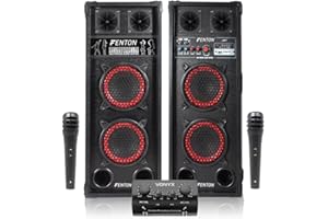 FENTON Vonyx Karaoke PA System Bluetooth Disco Speaker Package with Mixer & Microphones
