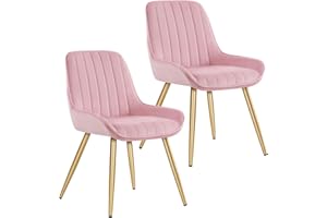 Lestarain Lot de 2 Chaises de Salle à Manger avec Dossier Chaise de Cuisine Rétro Chaise de Salon Assise en Velours et Pieds en Métal,Rose