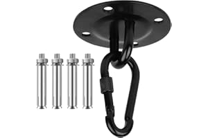 Xingsky Ganchos de Techo, Suspensión para ganchos para techo, Anclaje de Techo, Acero Inoxidable 360 ° Girar Ganchos, 4 Tornillos para Hormigón y Madera Yoga, Hamacas, Sacos de Boxeo, Capacidad 400Kg.