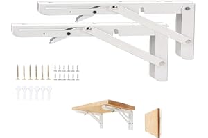 Vebetter 450mm Staffa Pieghevole, 2Pcs Mensola Pieghevole, Staffe Mensole Pesanti, Supporto Da Parete In Metallo Bianco, Per Garage, Cucina, Camera Da Letto, Supporto Tavolo Staffe Carico 100KG