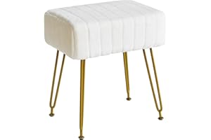 ‎IBUYKE IBUYKE Velvet Rechteckiger Fußstützenstuhl Ottoman, Make-up Eitelkeits Hocker Beistelltisch, Samt Schminktisch Sitz, Pouf Couch Hocker, Goldene Stahlbeine, weiß L/G-51W