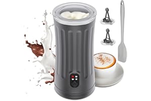 Ovetedot Montalatte Elettrico, Automatico 4 in 1 Cappuccinatore Elettrico con 240 Ml, Schiuma di Latte Calda e Fredda, Montalatte per Caffè, latte, Cappuccino, Macchiato, Grigio