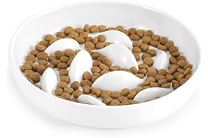 IDOGCHEW Gamelle Anti Glouton Céramique pour Chat, Plat Régime Anti Vomissement pour Chat Glouton, Bol Ludique Puzzle pour Chaton Manger Lentement, Rond, Beige