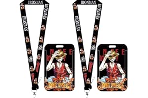 LGQHCE 2 PCS Dessin Animé Lanière avec Porte-Cartes de One Piece, Luffy Carte d'Identité Lanyard pour Carte d'Identité, Clés, Fournitures Scolaires de Bureau