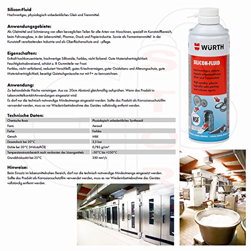 Silikonspray Silikon-Fluid – 400ml – Als Gleitmittel und zur Schmierung von allen beweglichen Teilen an Maschinen, speziell im Kunststoffbereich, beim Fahrzeugbau, in der Lebensmittel-, Pharma-, Druck- und Papierindustrie. Sowie als Formentrennmittel in der kunststoffverarbeitenden Industrie und als Oberflächenschutz und -pflege. Im lebensmittelnahen Bereich einsetzbar. - 2
