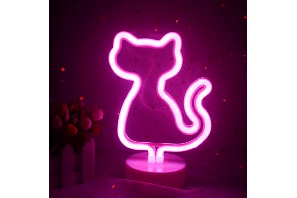 Wanxing Led Cat Enseignes Au Néon Avec Base Lampe Rose Lumière USB/Batterie Mignon Signe De Nuit pour Chambre D'enfant Filles Chambre Anniversaire Cadeau De Noël Fourniture De Fête