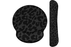 Ksriylm Tapis de Souris Support de Repose-Poignet,Repose Poignet Clavier Ergonomique,Kit de Repose Poignet Clavier,Tapis de Souris en Mousse à mémoire pour Bureau,Jeu,Ordinateur（Imprimé LéOpard Noir）