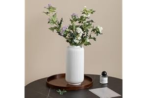 JUZAI Hauteur 25 cm Vase Côtelé en Ceramique Blanc pour Pampa, Vases Decoratif pour Centre de Table Decoration