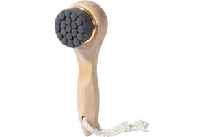 YEBEAUTY Brosse de nettoyage du visage ultra douce avec cordon tour de cou - Brosse pour le visage avec long manche en bois pour nettoyer et exfolier - Convient à tous les types de peau - Noir