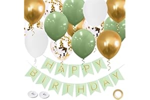 OHugs Happy Birthday Banner Green and Gold - Birthday Decorations with 20 Premium 12 Inch Balloons, Ribbon & Hooks - Elegant Reusable Party Décor for Men, Women, Boys & Girls