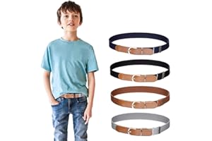 Kajeer 4Pcs Garçons Filles Ceinture élastique - Ceinture à boucle réglable avec cuir pour enfants de 3 à 15 ans