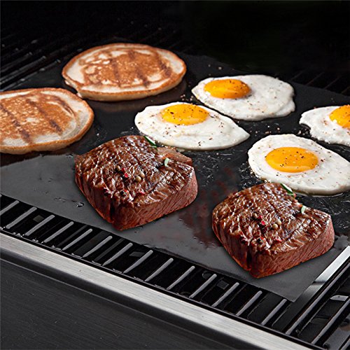 Omiki 5Pcs nichtklebende Oberfläche Hitzebeständige BBQ Grill Mats Durable Barbecue Backmatten Grill-Auflage-Blatt, FDA genehmigt, PFOA-freie, Easy Clean (schwarz) - 4