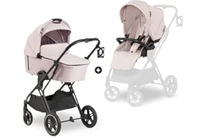 hauck Vision X 2-in-1 Pram Set from Birth to 22 kg with Baby Carrycot, Reversible Sports Seat with Leg Cover and Reclining Function, UPF 50+, Rubber Wheels, Drink Holder, Foldable (Melange Beige)