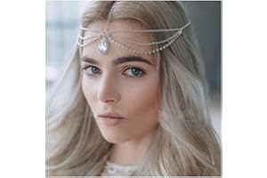 Inateannal Boho Rhinestone Cadena de cabeza en capas Plata Cristal Colgante Diadema Cadena Cz Borla Cadena de pelo Tocado de novia Fiesta de baile Cadena de cabeza Joyería para mujeres y niñas