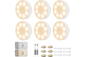 6 Sztuk Regulowana Oświetlenie Nocne z Czujnikiem Ruchu [z Pilotem], Electight Oświetlenie Szafek LED, 6 Jasność, 3 Kolor, ładowane Przez USB, do Wnętrz, Kuchni, Szafy, Klatki Schodowej, Przedpokoju