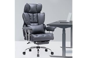 Efomao ergonomiczny fotel biurowy, krzesło kierownicze z PU skóry, fotel biurowy do 200 kg z podnóżkiem i podpórką lędźwiową, regulowane krzesło z wysokim oparciem