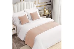 AMBERIS Bed Runner Single Layer Chenille Beige, Modern Style Bed Scarves for Home Hotel Decorations