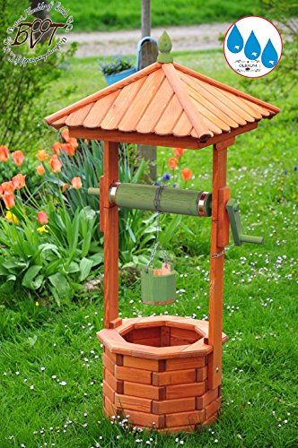 Große Holz-Brunnen, NEU-Gartenbrunnen MODERN ca. 130-140 cm, VOLLHOLZ einstöckig KLASSIK MIT Rolle & Eimer EXP140-moos-OS , voll funktionstüchtig,schöne Details, moosgruen Metallkette Deko-Brunnen Outdoor, Brunnen mit Eimer und Rolle ohne Solar, Solarlicht, Beleuchtung, Innenbeleuchtung 1,40 m groß moosgrün hell grün, Brunnenrolle - Leisten grüner Korpus unten für Innen- und Außenbereich, Spitze, Garten und Terrasse, wunderschöne Gartenzierde