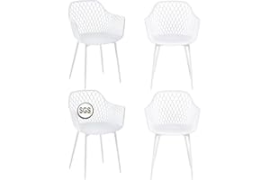 buybyroom Lot de 4 chaises de Jardin avec accoudoirs, Fauteuil Lounge - Chaises inclinables - Chaises de Jardin - Charge maximale : 120 kg - Blanc
