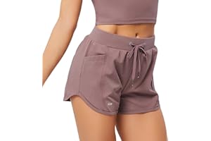 HomyComy Short Sport Femme Running Taille Haute Short Fitness Femme Respirant avec 2 Poches pour Surf Volley Ball Tennis Randonnee Gym Yoga