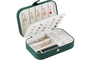 Henzin Schmuckkästchen Reise Schmuckkästchen Damen Klein PU-Leder Schmuckaufbewahrung Schmuckkoffer Klein Schmuckbox Reise Schmuckkästchen für Ringe,Ohrringe,Halskette,Geschenk-Schwarzgrün