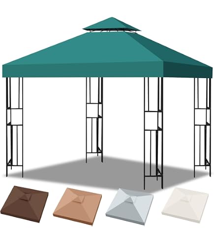 OLILAWN Ersatz-Baldachin Für Pavillon – 3,4x3,5 M, Doppelstöckiges Dach Mit Lüftungsschlitz, Khaki Für Lowe's Allen Roth Pavillon
