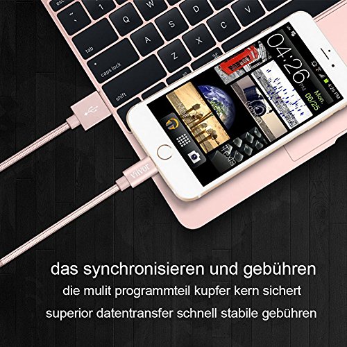 iPhone Ladekabel,ViiVor 3Pack 1M 2M 3M Nylon iphone Lightning Kabel USB Kabel für Apple iPhone 7/7Plus/5/iPhone6/iPhone SE/6/6Plus/6s/6s Plus/5/5 /5s,iPad Pro Air Air 2 mini2 mini3 4th Gen, iPod Nano 7th Gen (3PACK 1M 2M 3M) - 5