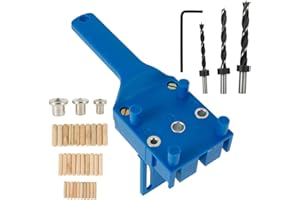 RELAX LOVE Gabarit de perçage avec réglables, pour le travail du bois, tailles de trous de perçage, arrêt de profondeur pour perçage vertical pour chevilles en bois de 6/8/10 mm de diamètre, 41 pièces.